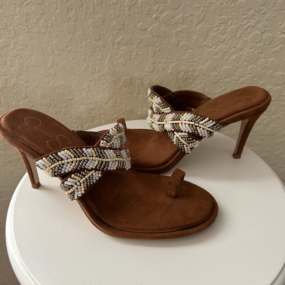 Jessica Simpson Rixei Brown Braided Embellished Heeled Sandal